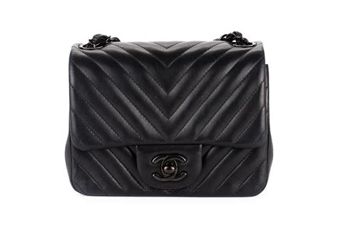 Chanel Mini Square Flap Back Chevron So Black